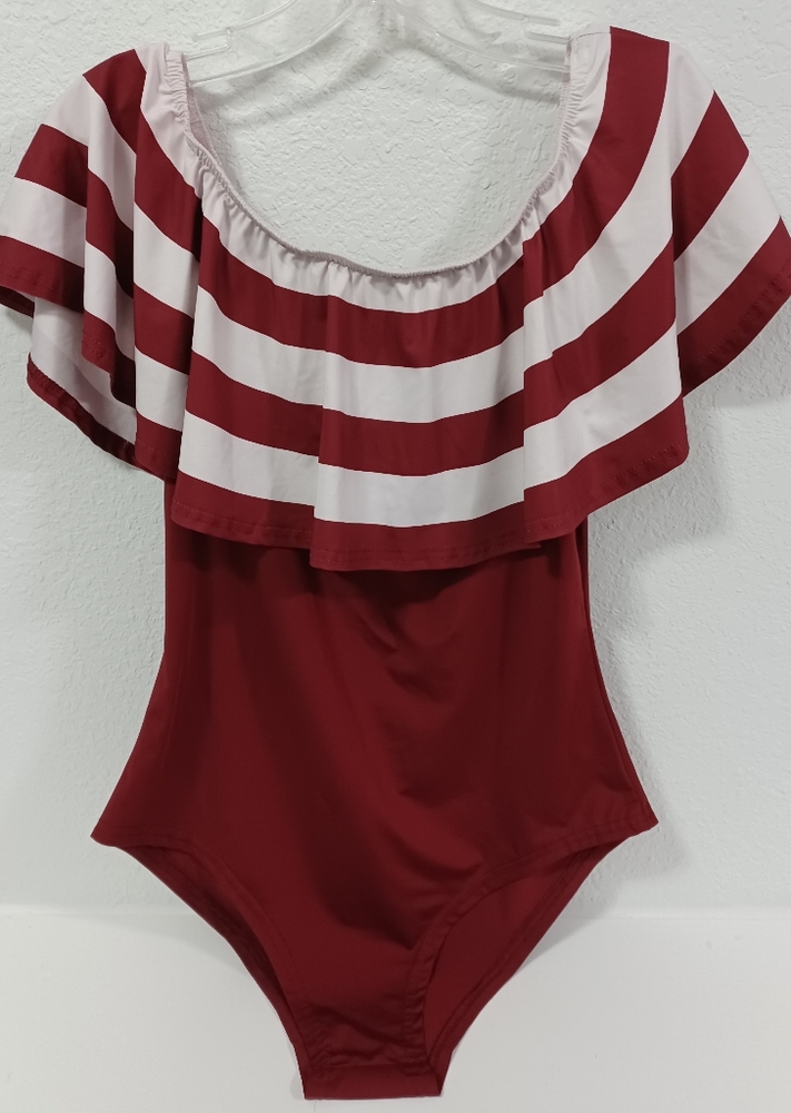 Striped Off The Shoulder Body Suit Large